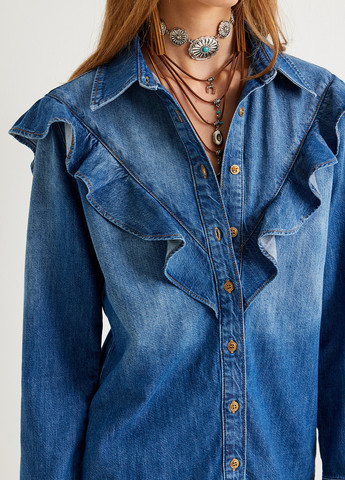 Темно-голубой джинсовая рубашка варенка KOTON