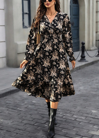 Комбинированное кэжуал платье клеш SHEIN с цветочным принтом