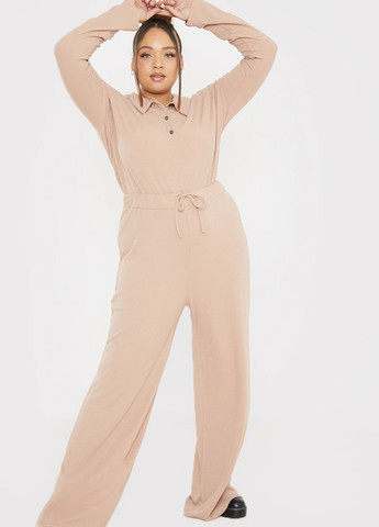 Комбинезон IN THE STYLE комбинезон-брюки однотонный бежевый кэжуал полиэстер, трикотаж