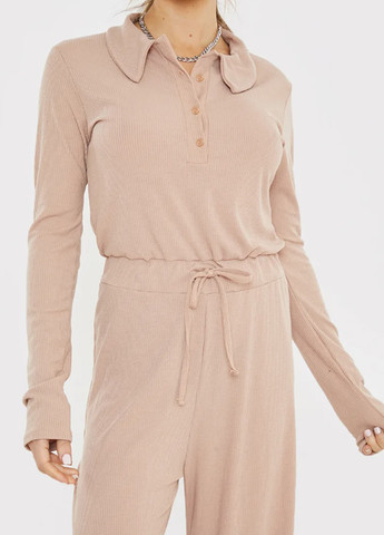 Комбинезон IN THE STYLE комбинезон-брюки однотонный бежевый кэжуал полиэстер, трикотаж