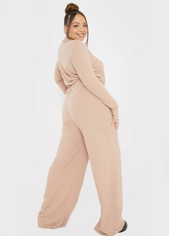 Комбинезон IN THE STYLE комбинезон-брюки однотонный бежевый кэжуал полиэстер, трикотаж