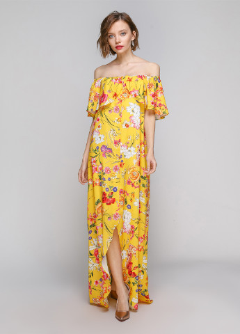 Жовтий кежуал плаття, сукня з відкритими плечима Babylon з квітковим принтом