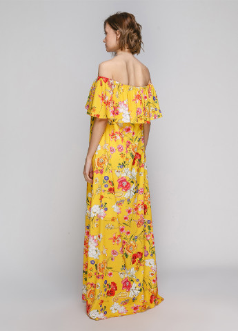 Желтое кэжуал платье с открытыми плечами Babylon с цветочным принтом