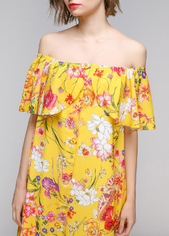 Желтое кэжуал платье с открытыми плечами Babylon с цветочным принтом