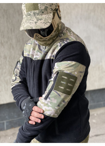 Кофта флисовая мужская военная тактическая с липучками под шевроны ВСУ (ЗСУ) Мультикам 8047 56 размер черная Power (254441518)
