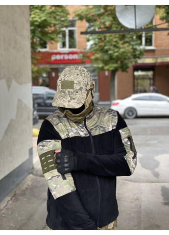 Кофта флисовая мужская военная тактическая с липучками под шевроны ВСУ (ЗСУ) Мультикам 8047 56 размер черная Power (254441518)