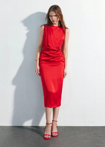 Червона кежуал сукня футляр SHEIN однотонна