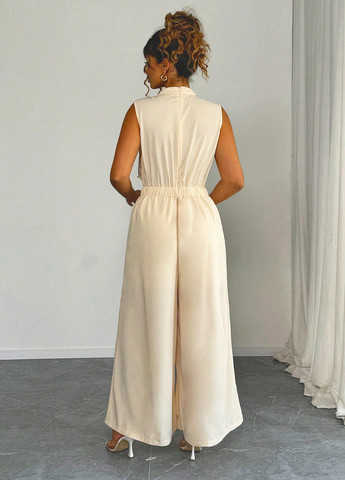 Комбінезон SHEIN комбінезон-брюки однотонний кремовий святковий, кежуал поліестер