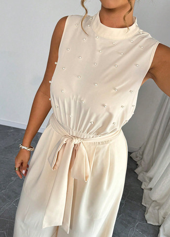 Комбінезон SHEIN комбінезон-брюки однотонний кремовий святковий, кежуал поліестер