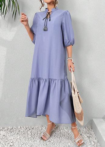 Темно-голубое кэжуал, праздничный платье а-силуэт SHEIN однотонное