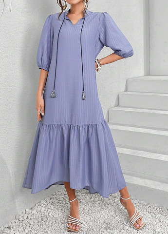 Темно-голубое кэжуал, праздничный платье а-силуэт SHEIN однотонное