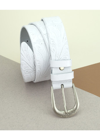 Ремень кожаный женский белый с узорами PS-3558 white (125 см) Puos (232409077)