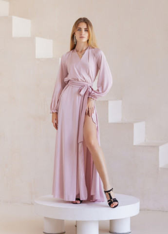 Пудрова вечірня плаття а-силует, з спідницею-сонце, на запах FashionYouWant однотонна