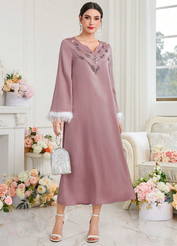 Рожево-коричнева коктейльна сукня а-силует SHEIN однотонна