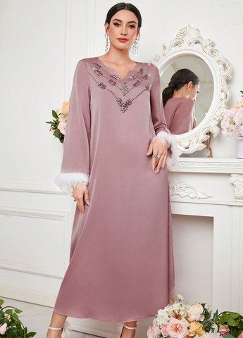 Рожево-коричнева коктейльна сукня а-силует SHEIN однотонна