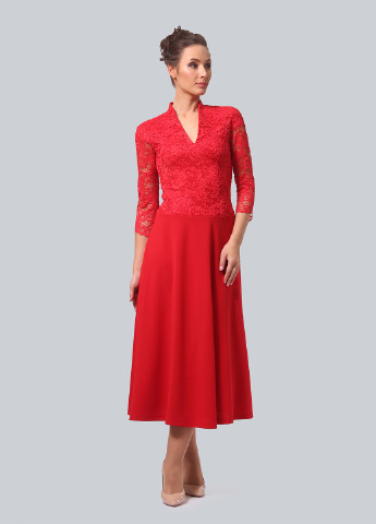 Красное кэжуал платье клеш Alika Kruss однотонное