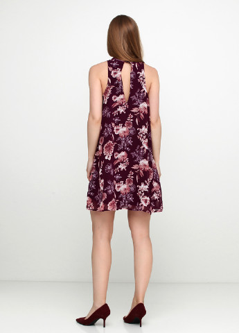 Бордовое кэжуал платье а-силуэт Miami by Francesca's с цветочным принтом