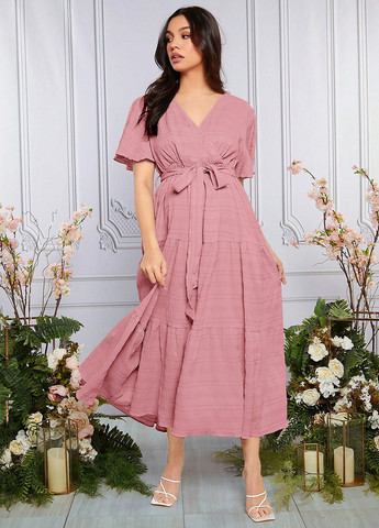 Світло-рожева кежуал сукня для вагітних на запах SHEIN однотонна