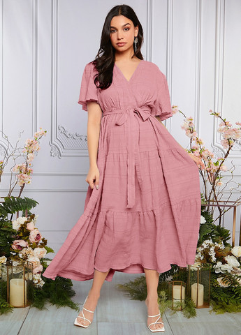 Світло-рожева кежуал сукня для вагітних на запах SHEIN однотонна