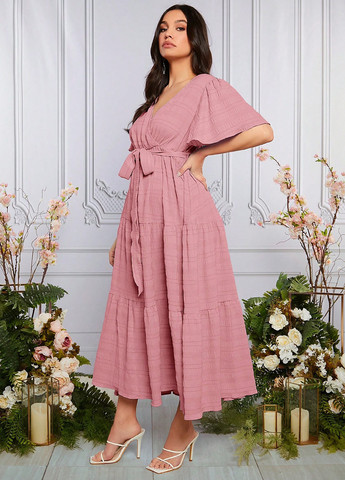 Світло-рожева кежуал сукня для вагітних на запах SHEIN однотонна