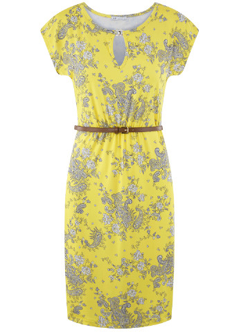 Желтое кэжуал платье футляр Oodji с цветочным принтом