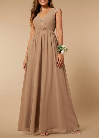 Темно-бежевое вечернее, праздничный платье в греческом стиле SHEIN однотонное