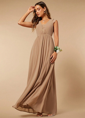 Темно-бежевое вечернее, праздничный платье в греческом стиле SHEIN однотонное