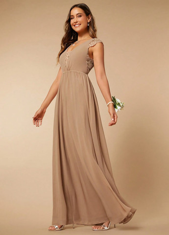 Темно-бежевое вечернее, праздничный платье в греческом стиле SHEIN однотонное