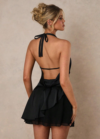 Чорна коктейльна, кежуал сукня з відкритою спиною SHEIN однотонна