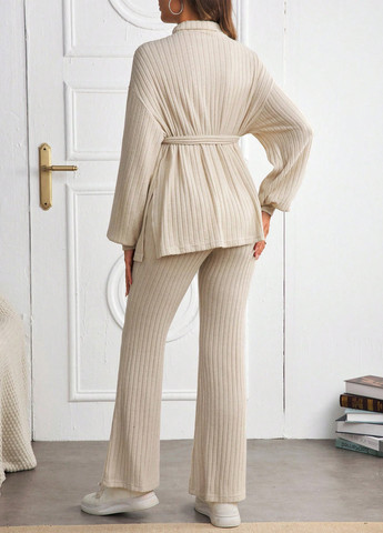 Кремовый демисезонный комплект для беременных (свитер, брюки) SHEIN