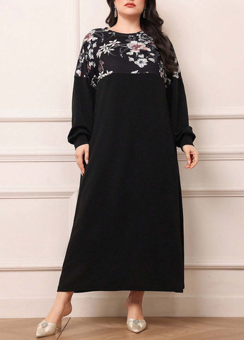 Чорна кежуал сукня а-силует SHEIN з квітковим принтом