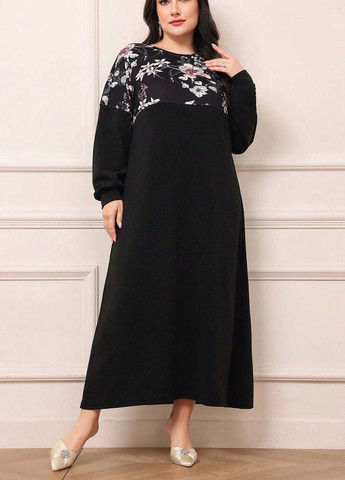 Чорна кежуал сукня а-силует SHEIN з квітковим принтом