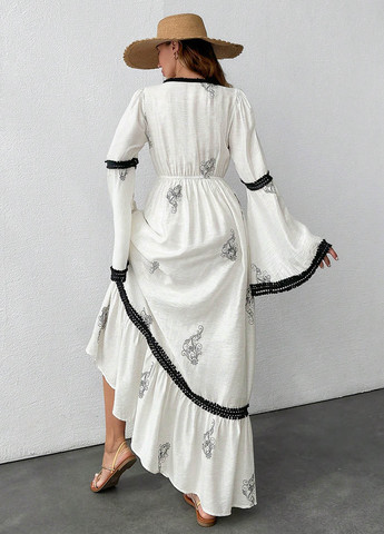 Молочное кэжуал платье в стиле ампир SHEIN колор блок