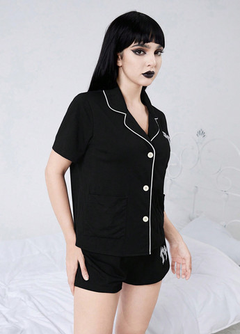 Черная всесезон пижама (рубашка, шорты) рубашка + шорты Romwe