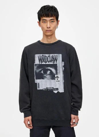 Чорний світшоти Pull & Bear напис без декору (245771363)