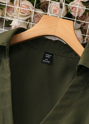 Оливкова (хакі) кежуал сукня сукня-сорочка, кльош SHEIN однотонна