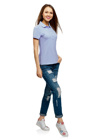 Синяя женская футболка-поло Oodji однотонная