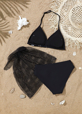 Чорний літній купальник (ліф, трусики, парео) бікіні, роздільний SHEIN