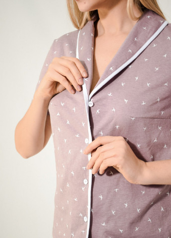 Пудрова всесезон піжама жіноча бавовна сорочка + шорти NEL
