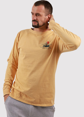 Лонгслів Blue 84 малюнок гірчичний кежуали бавовна, трикотаж