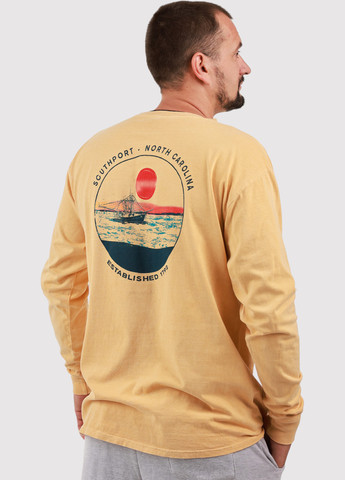 Лонгслів Blue 84 малюнок гірчичний кежуали бавовна, трикотаж