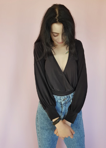 Боди-блуза с рукавами однотонный Черный Boohoo (255614652)