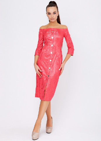 Коралова кежуал плаття, сукня з відкритими плечима ST-Seventeen фактурна