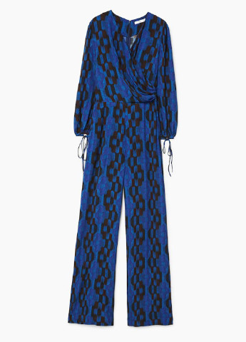 Комбинезон Mango комбинезон-брюки абстрактный синий кэжуал вискоза