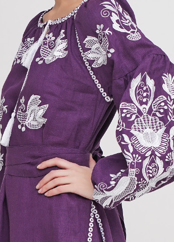 Вышиванка Lugin макси орнамент фиолетовая кэжуал