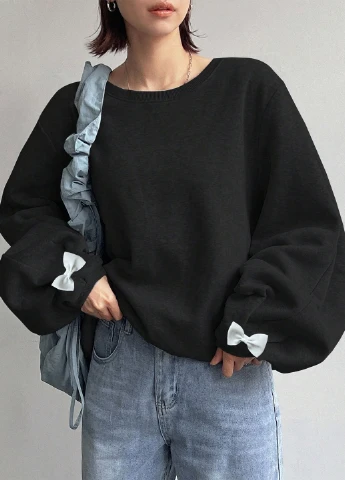 Чорний світшот SHEIN однотонний бант (346756224)