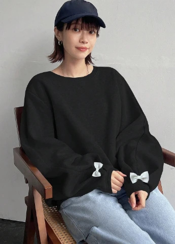 Чорний світшот SHEIN однотонний бант (346756224)