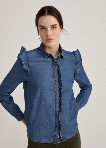 Темно-синяя джинсовая рубашка однотонная Springfield