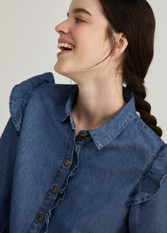 Темно-синяя джинсовая рубашка однотонная Springfield