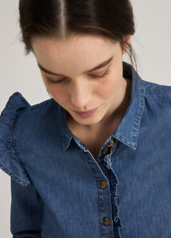 Темно-синяя джинсовая рубашка однотонная Springfield